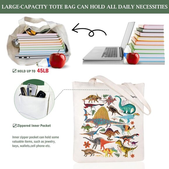 Canvas Aesthetic Tote Bag for Women with Inner Pocket Totes Shoulder Book Bag Sh - Picture 6 of 7